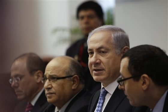 Israel's Prime Minister Benjamin Netanyahu, second right, convenes the weekly cabinet meeting in Jerusalem on Sunday.